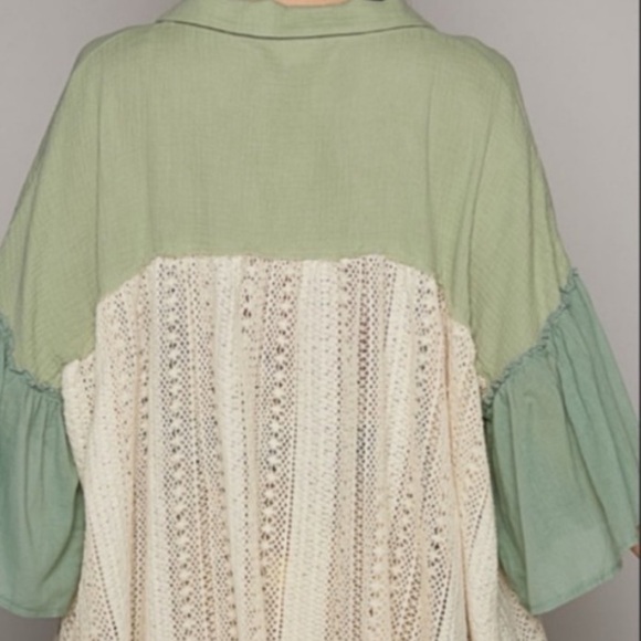 POL top frayed edge crochet Shacket long sleeves button down NWT Boutique - Picture 9 of 11